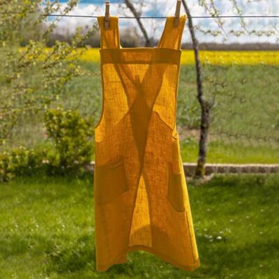 Diy tablier japonais Kitac en lin jaune taille enfant