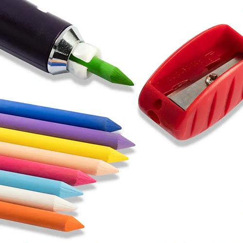 pack-crayon-craie-recharche-mine-taille-mine-prym zoom sur le pack crayon craie, recharge mine de craie et taille mine Prym